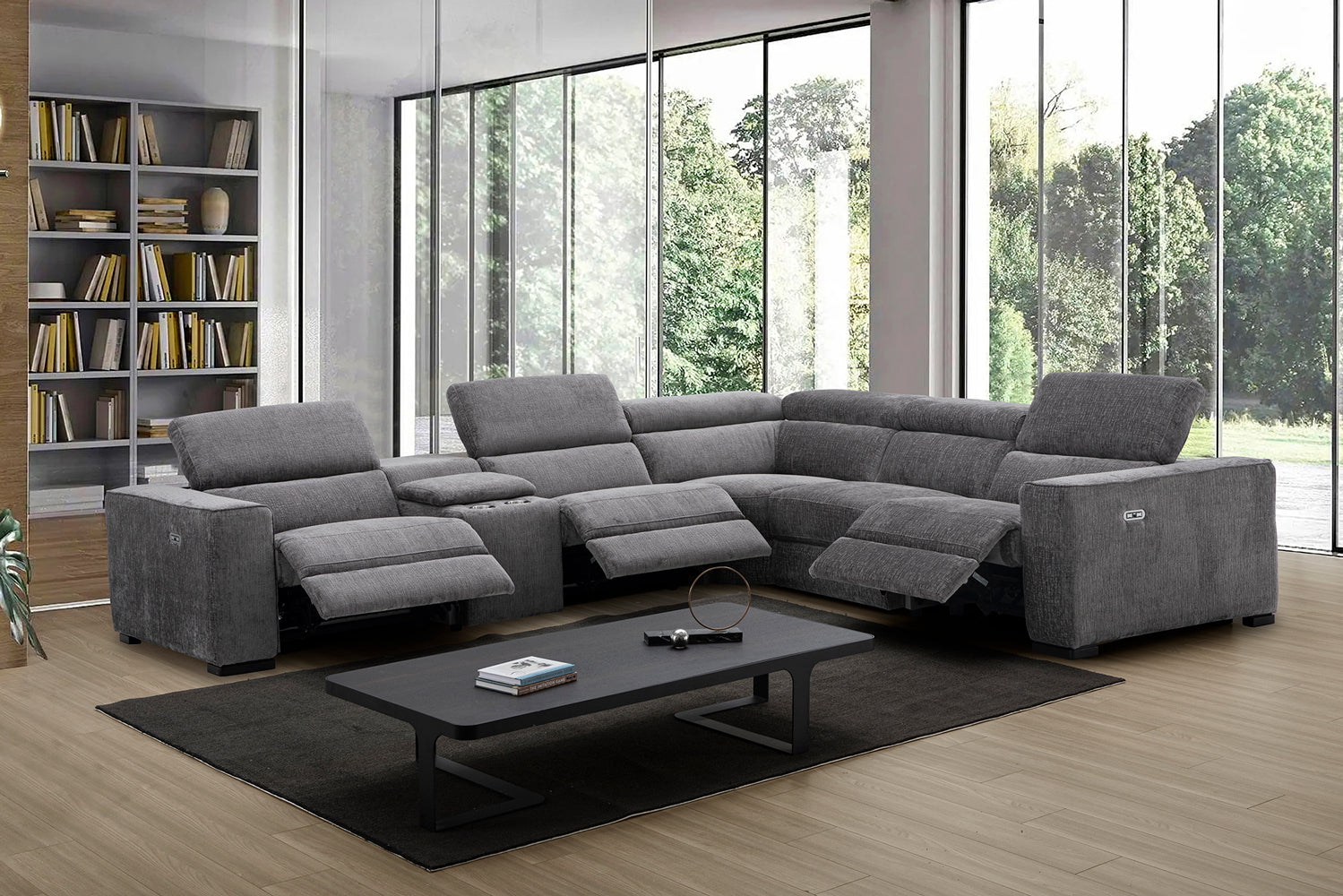 Picasso Motion Fabric Sectional in Dark Grey | J&M Furniture - Canal Furniture