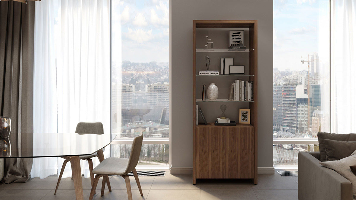 BDI Display & Storage Linea Expandable Bookcase with Glass Shelves 5802 | BDI Furniture