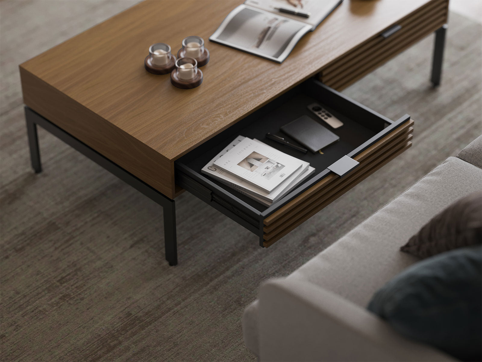 BDI Rectangular Coffee Table Natural Walnut (WL) Cora 1172 Coffee Table | BDI Furniture