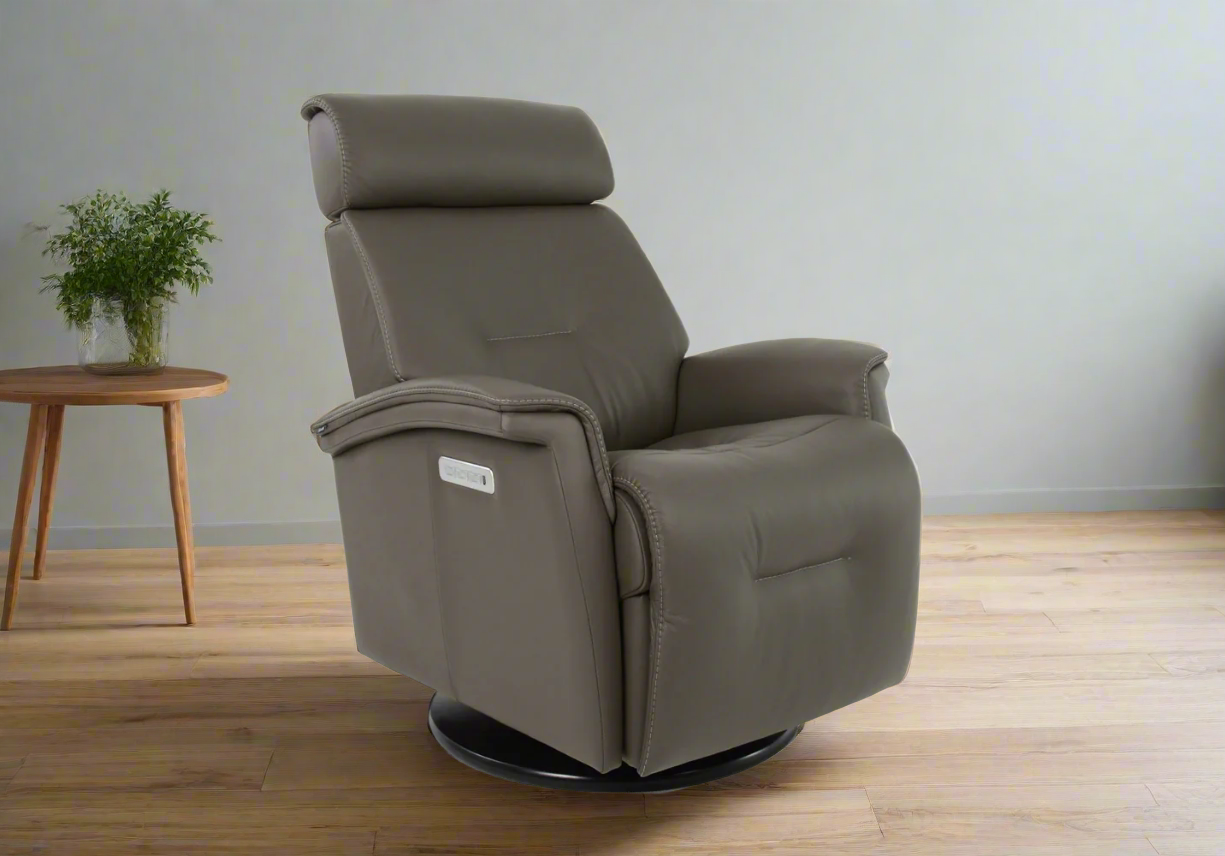 Rome Graphite Recliner w/ Contrast Stitch | Fjords - Canal Furniture