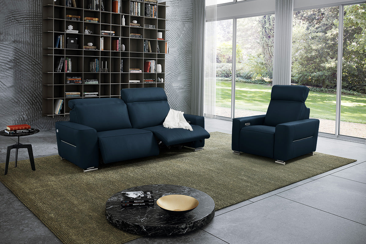 Incanto Italian Attitude Chair i790 Reclining Leather Chair in Blue | Incanto