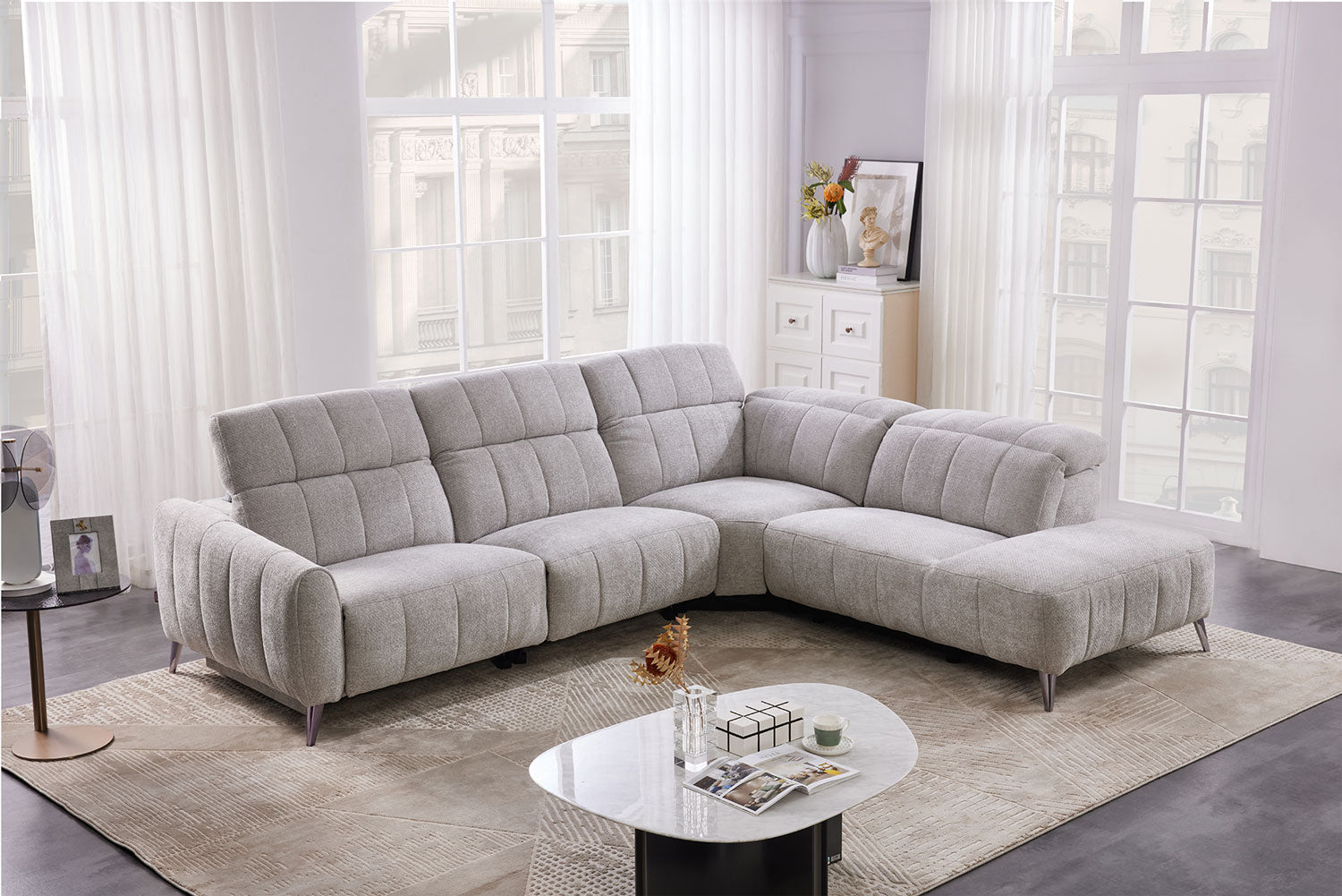 J and M Furniture Couches & Sofa 50738 Motion Fabric Sectional in Light Grey | J&M Furniture