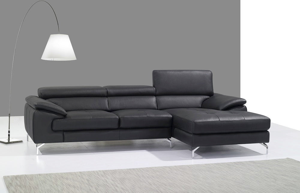 J and M Furniture Couches & Sofa A973b Premium Leather Mini Sectional in Black | J&M Furniture