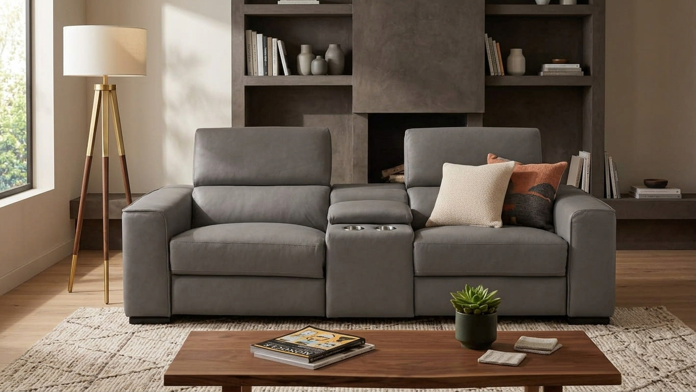 J and M Furniture Couches & Sofa Picasso Loveseat with Console – Truffle Leather