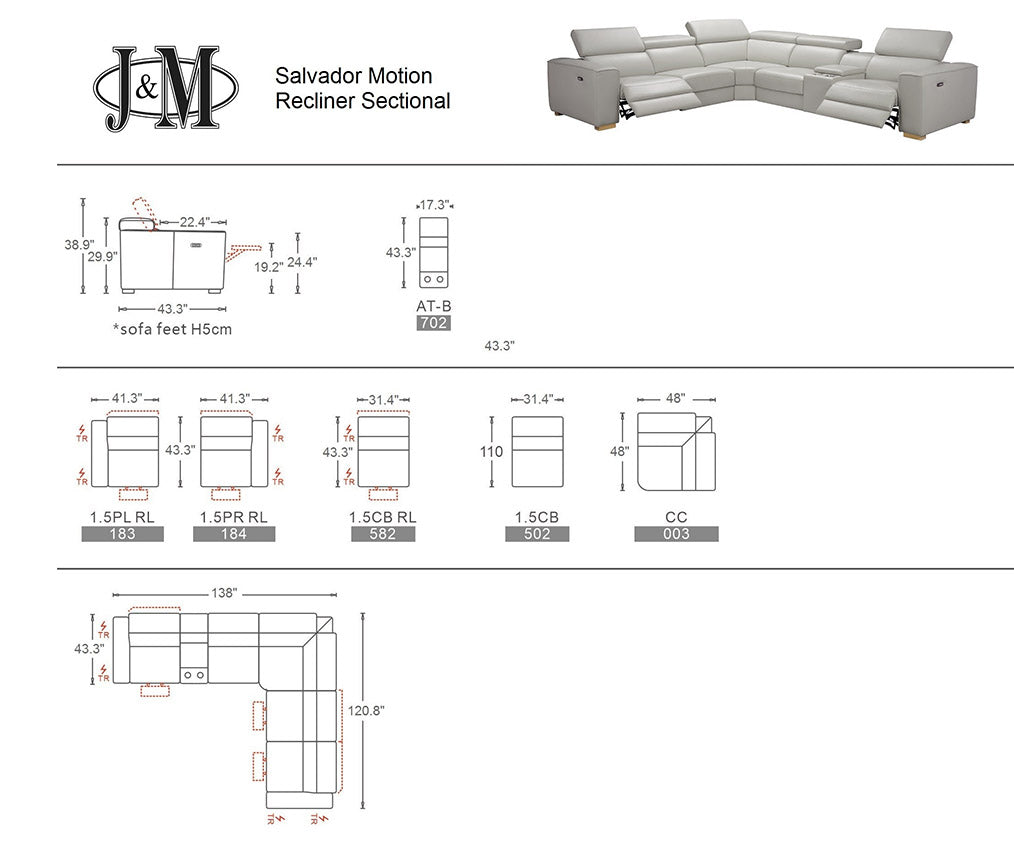J and M Furniture Couches & Sofa Salvador Motion Sectional in Light Grey | J&M Furniture