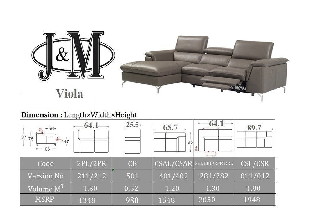 J and M Furniture Couches & Sofa Viola Premium Leather Sectional, J&M Furniture