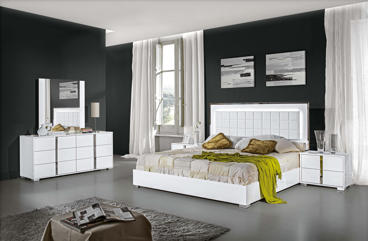 J and M Furniture Nightstands Alice Gloss White Nightstand
