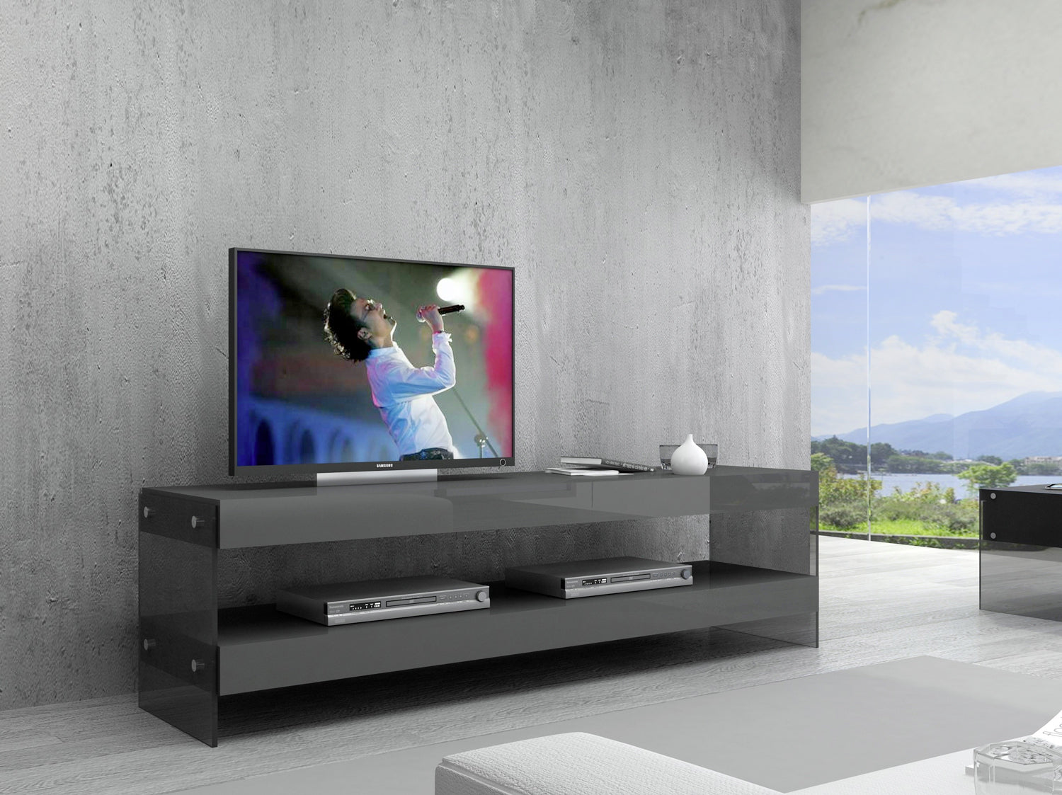 J and M Furniture TV Stand & Entertainment Centers Grey Cloud TV Base in High Gloss | J&M Furniture
