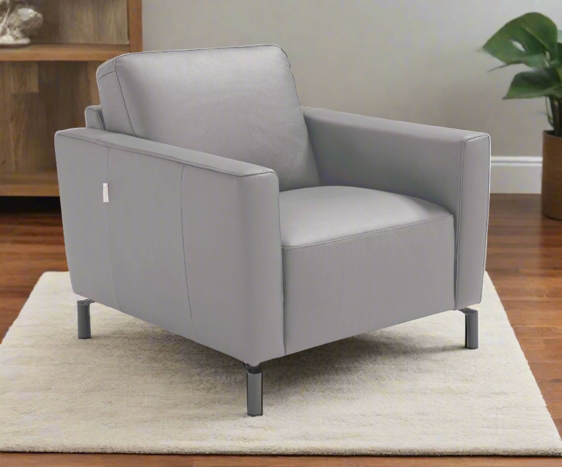 Max Divani Chair Caleb Leather Chair in Light Grey | Max Divani