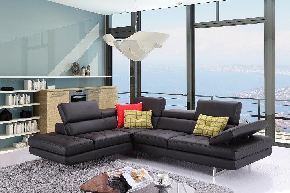 Forza A761 Italian Leather Sectional In Black - Canal Furniture