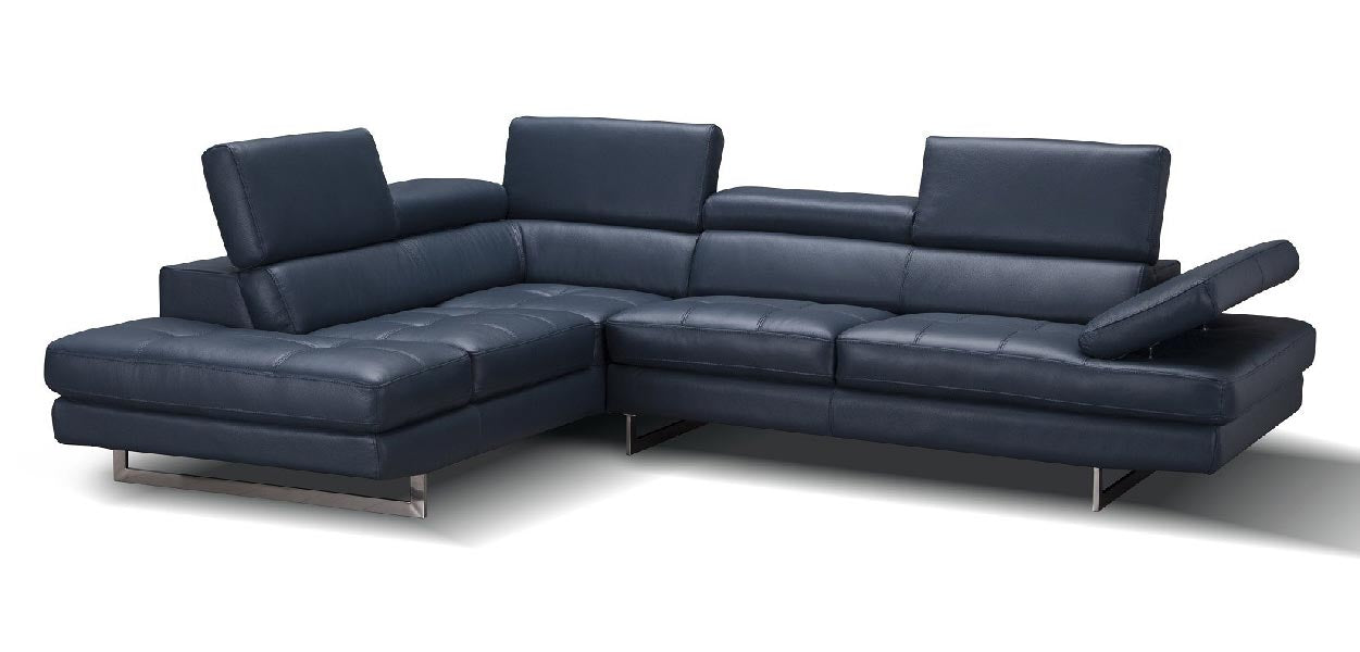 Forza A761 Italian Leather Sectional In Blue - Canal Furniture