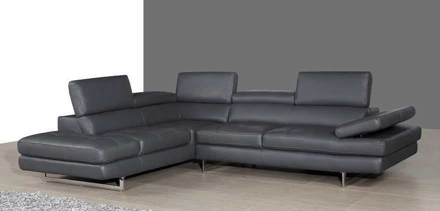 Forza A761 Italian Leather Sectional In Slate Grey - Canal Furniture