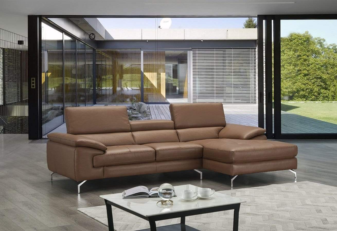 J and M Furniture Couches & Sofa A973b Premium Leather Mini Sectional in Caramel | J&M Furniture