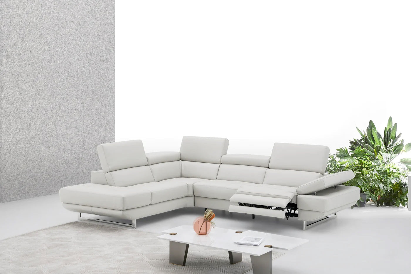 J and M Furniture Couches & Sofa Annalaise Leather Recliner Sectional in Silver Grey | J&M Furniture