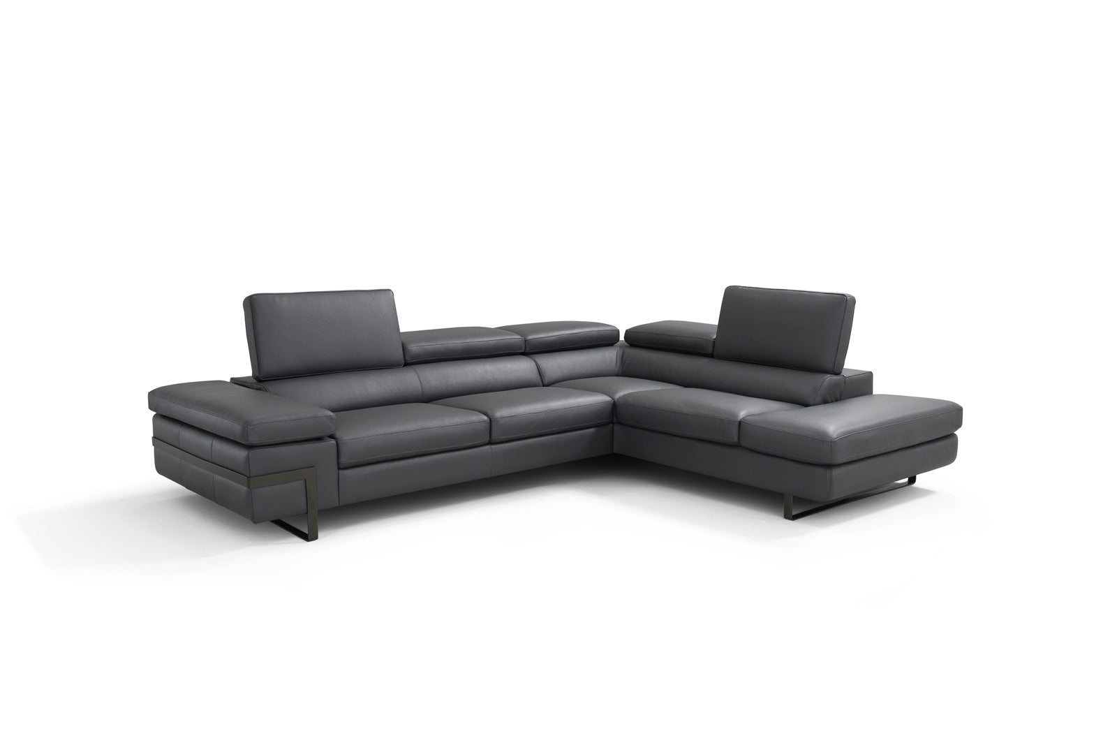 J and M Furniture Couches & Sofa Right Hand Facing Chaise Rimini Italian Leather Sectional in Dark Grey (i867)