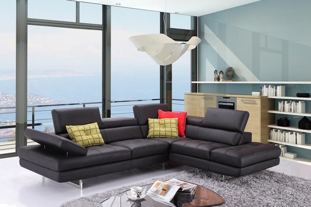 J and M Furniture Couches & Sofa Right Hand Facing Forza A761 Italian Leather Sectional In Black