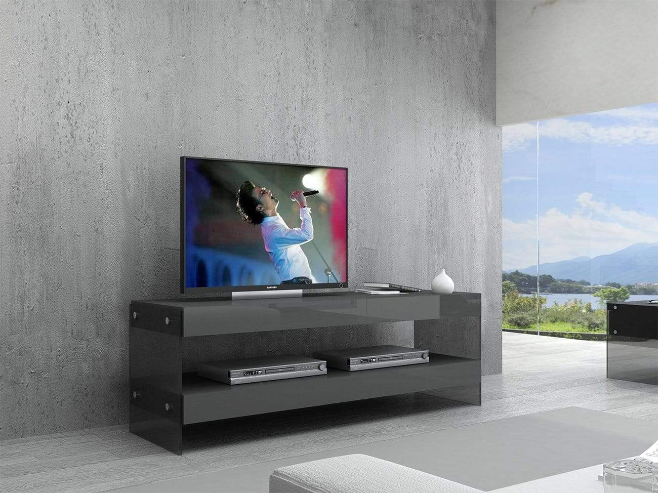 Grey Cloud Mini TV Base in High Gloss | J&M Furniture