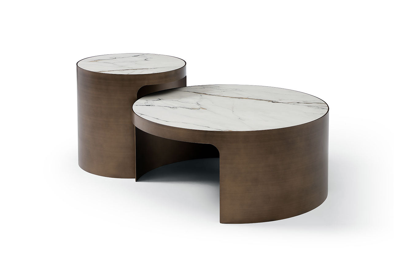 Monolith End Table | Modern Ceramic Side Table with Brushed Bronze Base