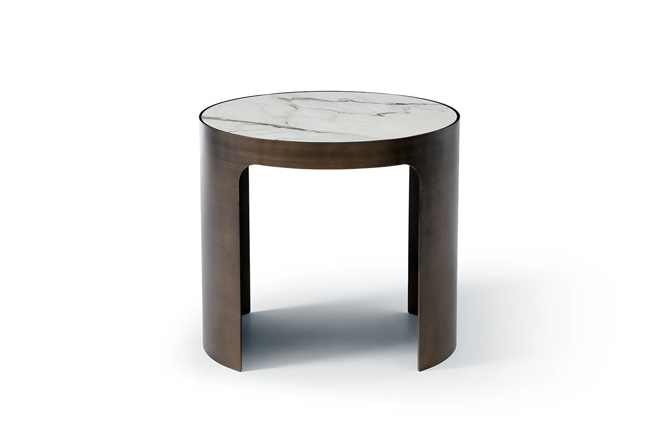 Monolith End Table | Modern Ceramic Side Table with Brushed Bronze Base