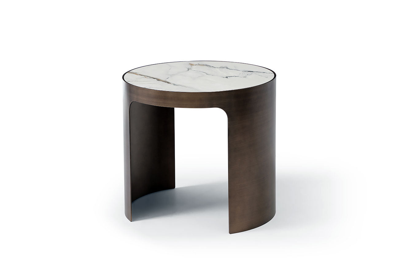 Monolith End Table | Modern Ceramic Side Table with Brushed Bronze Base