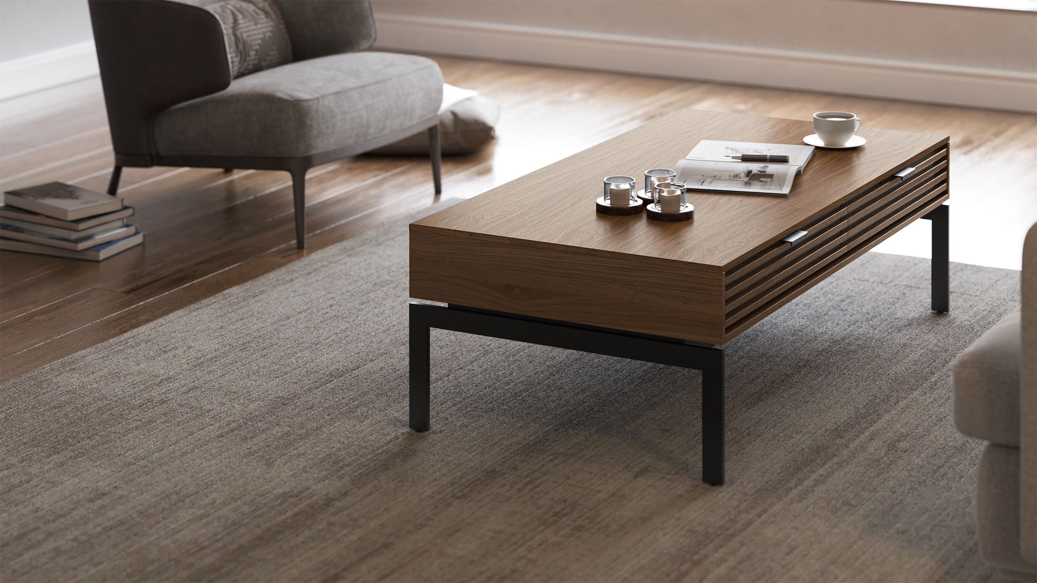 BDI Rectangular Coffee Table Natural Walnut (WL) Cora 1172 Coffee Table | BDI Furniture