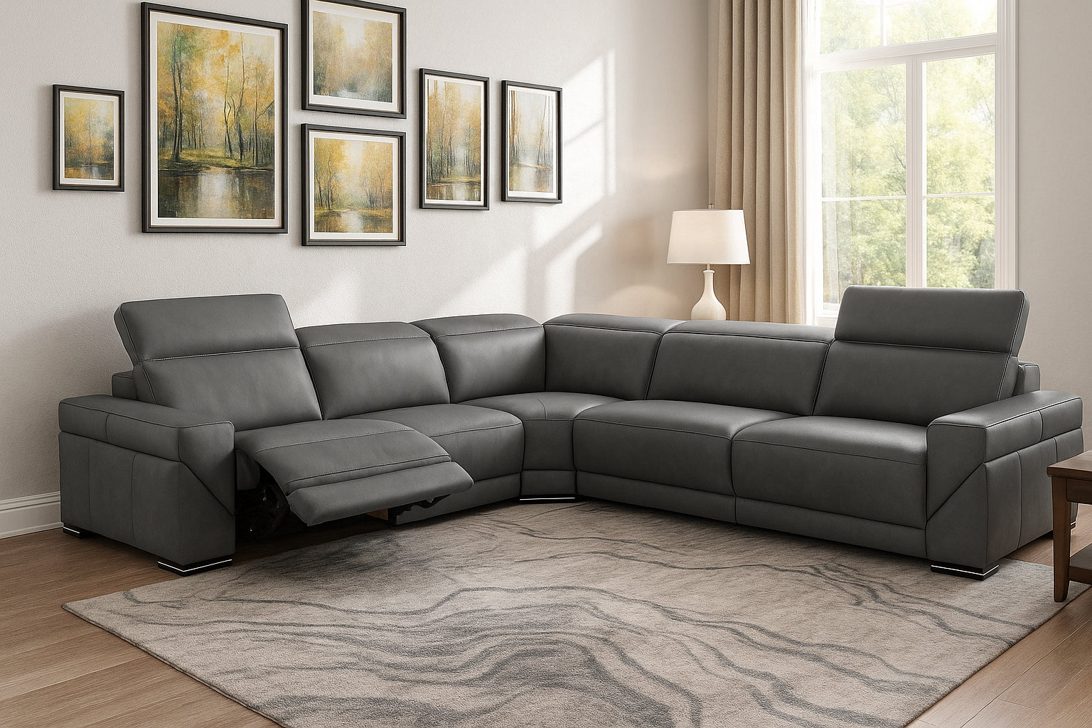 i912 Reclining Leather Sectional in Blue Grey | Incanto