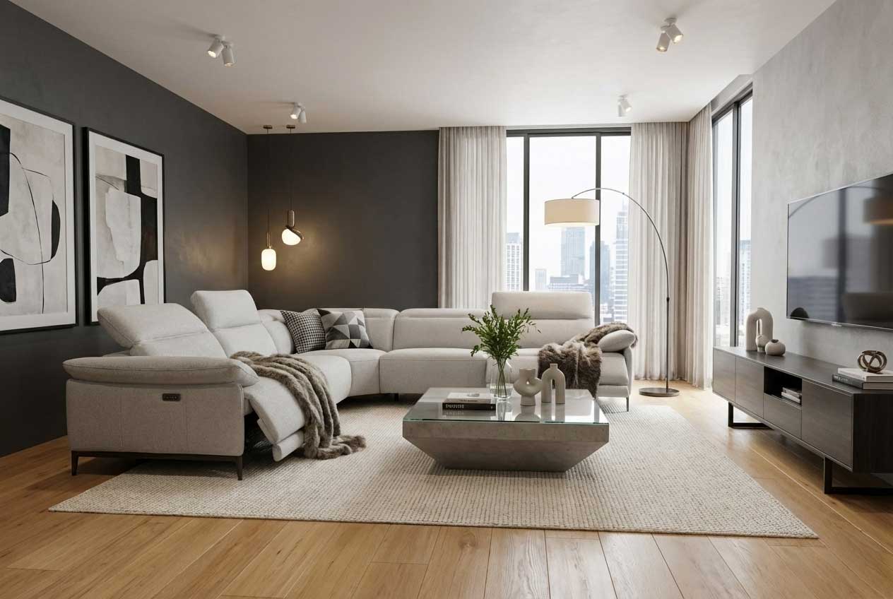 i845 Reclining Sectional in Light Grey | Incanto