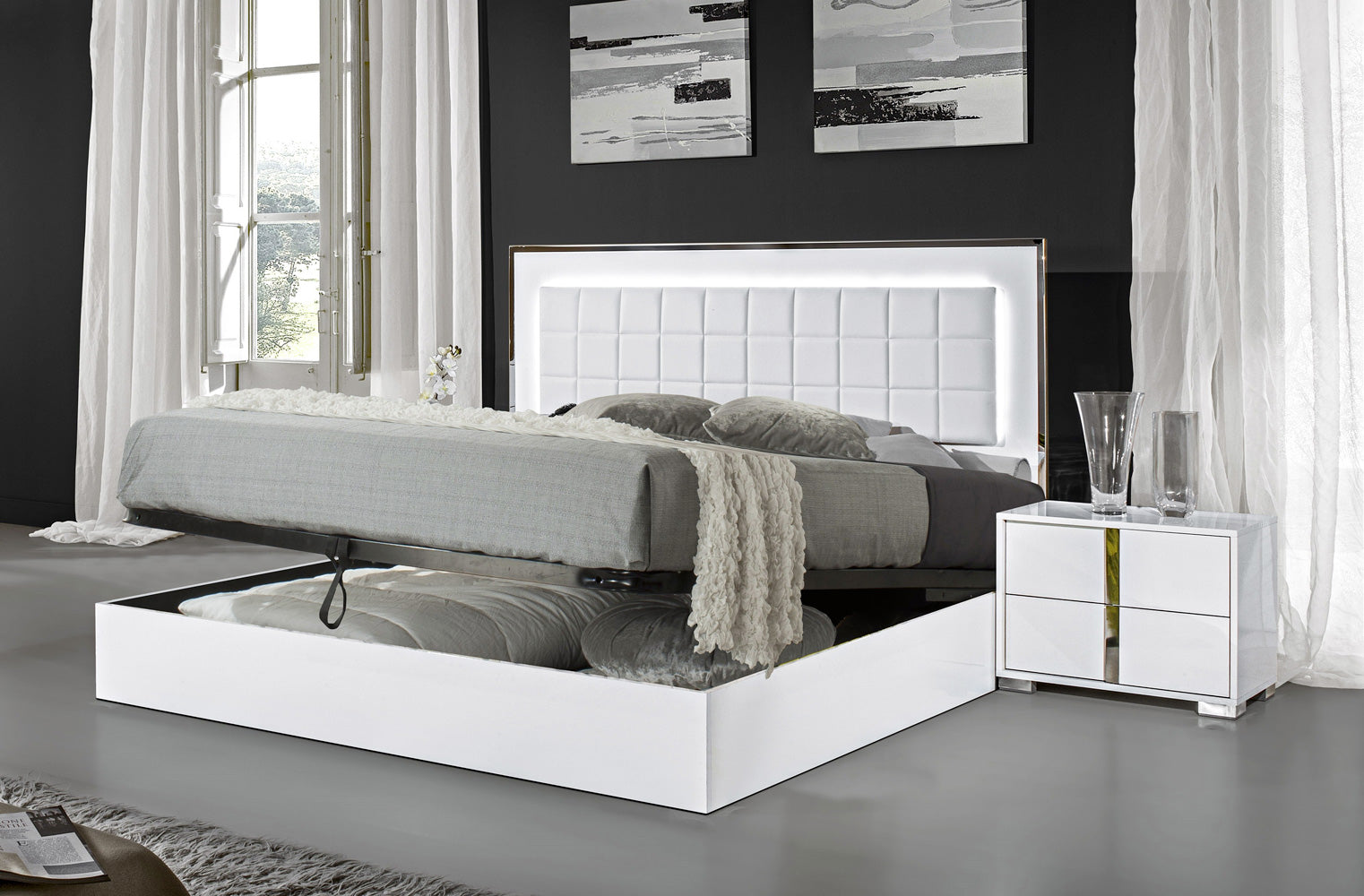 J and M Furniture Bedroom Sets Alice Queen Storage Bed in Gloss White | J&M Furniture