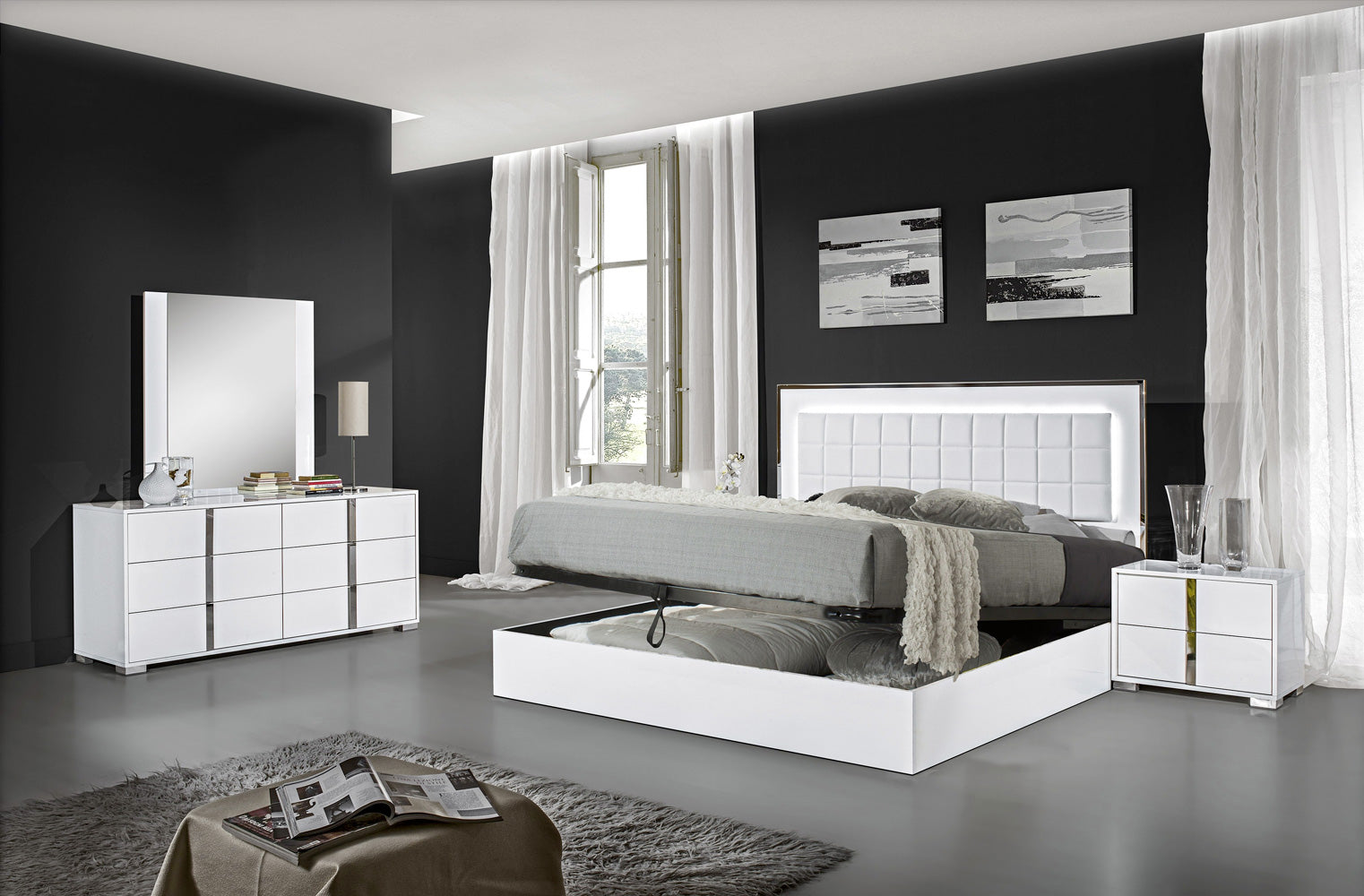 bedroom dresser sets white Alice Queen Storage Bed in Gloss Coat Navy Dress Black Style:Lacquer Only This fluted bedroom set collection:Flannel & Cord Shop