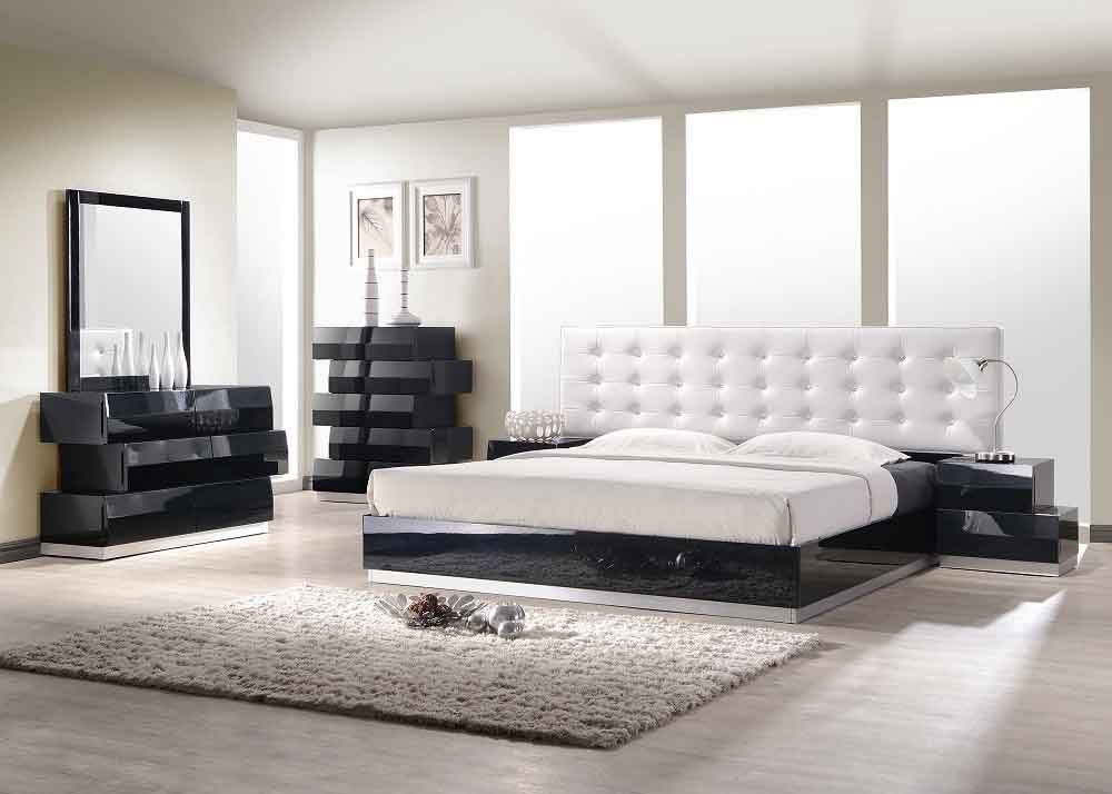 JM Furniture Milan Black 4pc Queen Bedroom Set with Right Night Stand