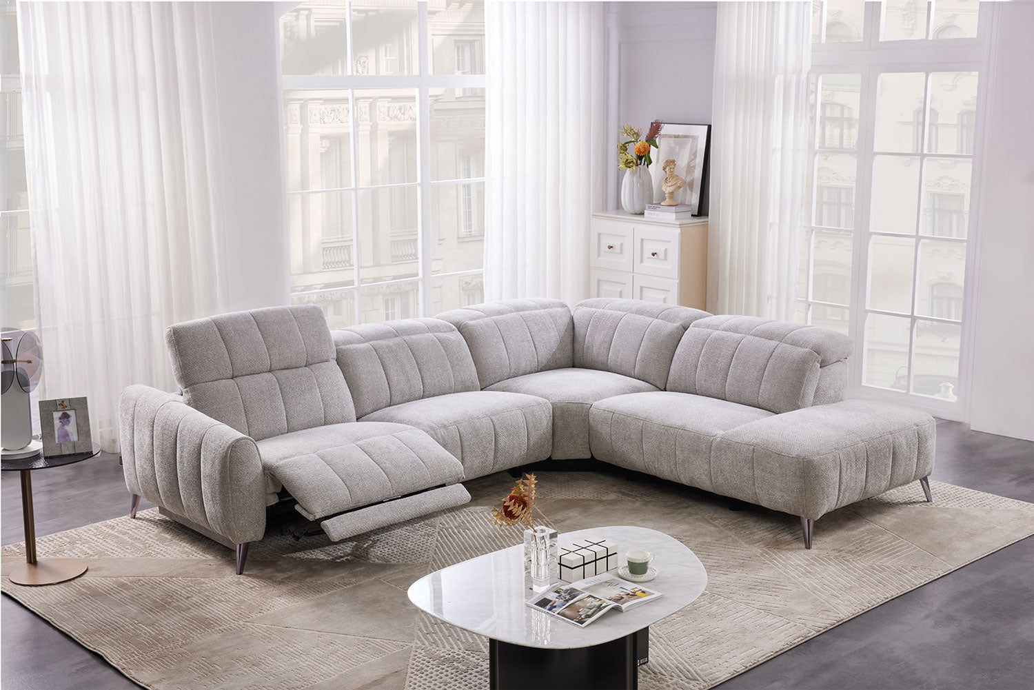 J and M Furniture Couches & Sofa 50738 Motion Fabric Sectional in Light Grey | J&M Furniture