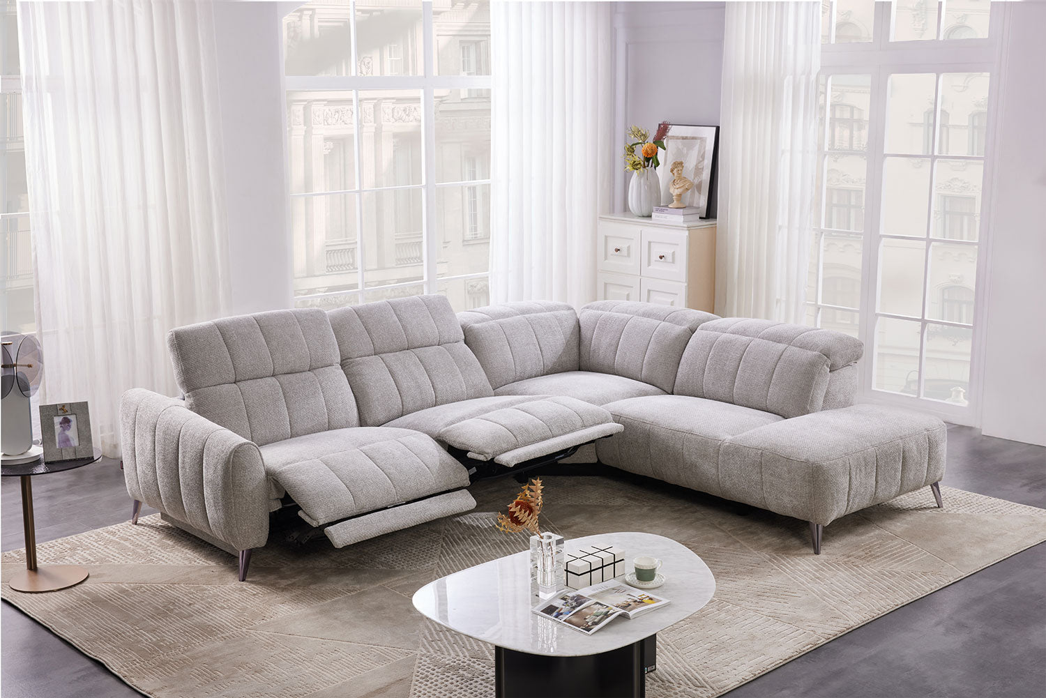 J and M Furniture Couches & Sofa 50738 Motion Fabric Sectional in Light Grey | J&M Furniture
