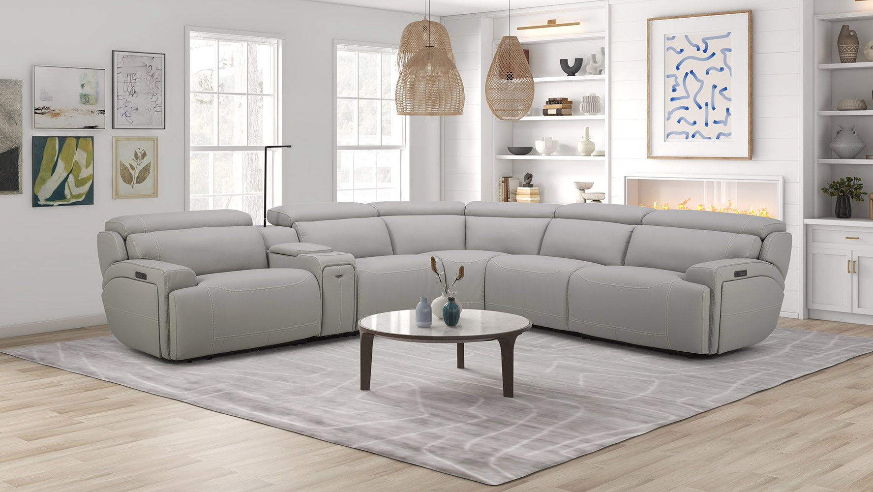 J and M Furniture Couches & Sofa 6095B Power Sectional in Grey | J&M Furniture