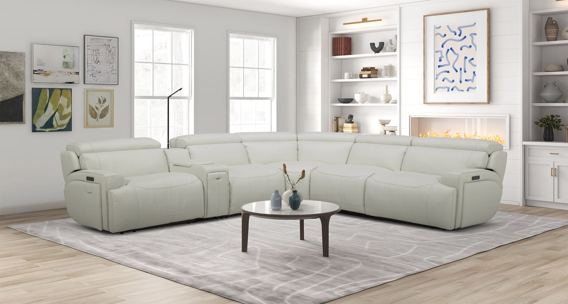 J and M Furniture Couches & Sofa 6095B Power Sectional in White | J&M Furniture