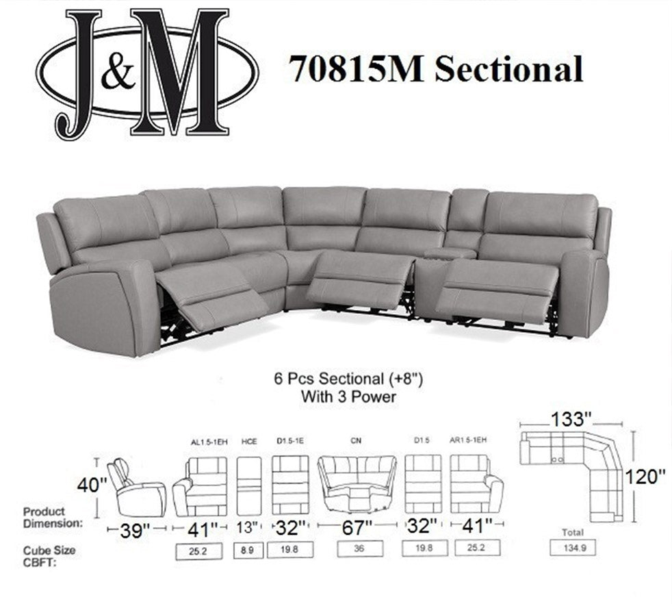 J and M Furniture Couches & Sofa 70815M Reclining Sectional in Grey | J&M Furniture