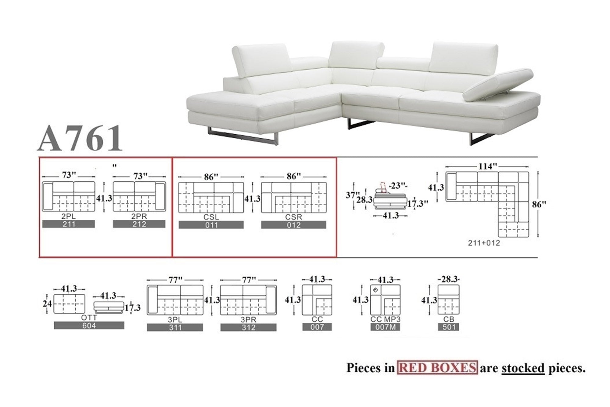 J and M Furniture Couches & Sofa A761 Sectional in Snow White | J&M Furniture