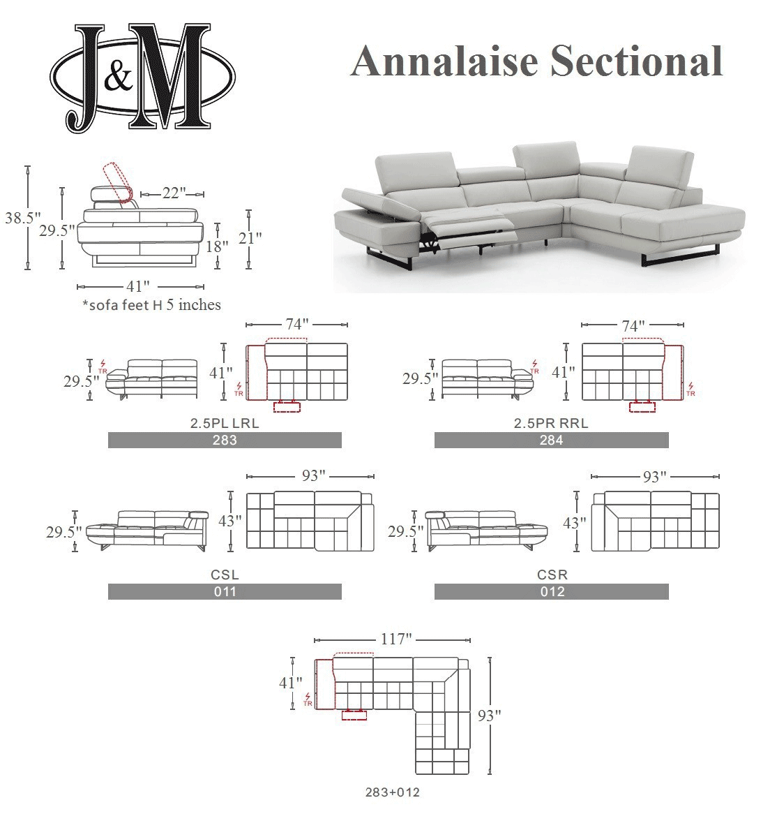 J and M Furniture Couches & Sofa Annalaise Leather Recliner Sectional in Dark Grey | J&M Furniture