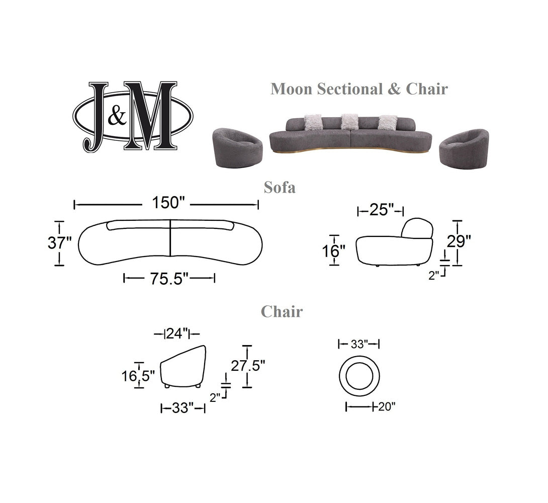 J and M Furniture Couches & Sofa Moon Fabric Sectional in Dark Grey | J&M Furniture