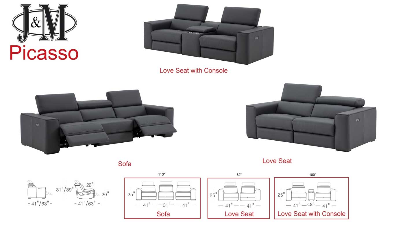 J and M Furniture Couches & Sofa Picasso Love Seat with Console – Truffle Leather