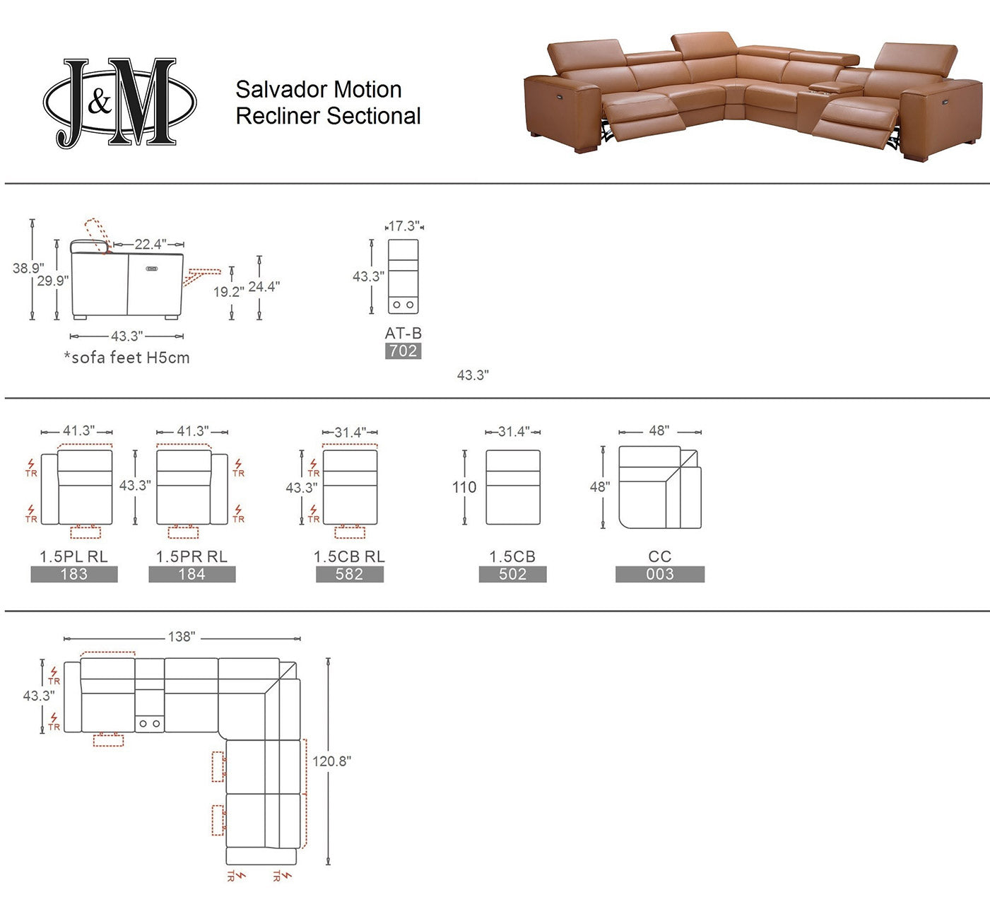 J and M Furniture Couches & Sofa Salvador Motion Sectional in Pumpkin | J&M Furniture