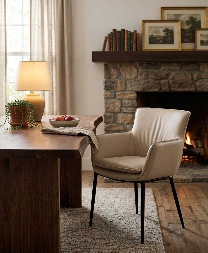 J and M Furniture Dining Chair Kani Leather Armchair in Wheat | J&M Furniture