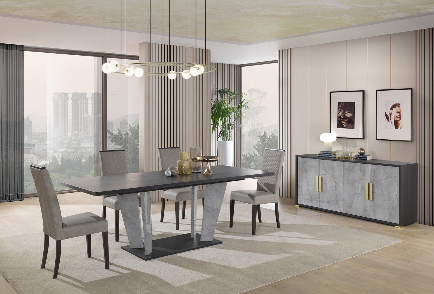 J and M Furniture Display & Storage Travertine Modern Buffet