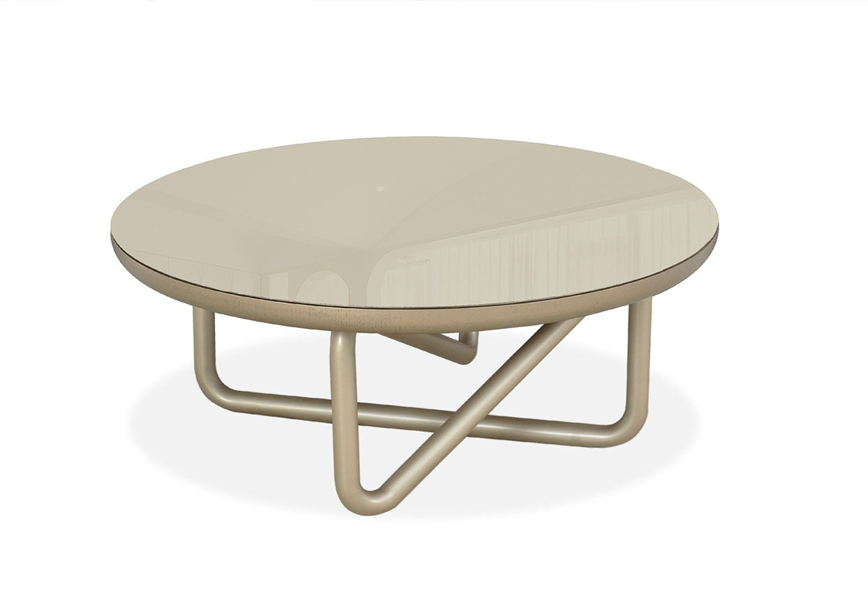 J and M Furniture End Table Linea Coffee Table Champagne Gold Glass Top with Metal Base | J&M Furniture