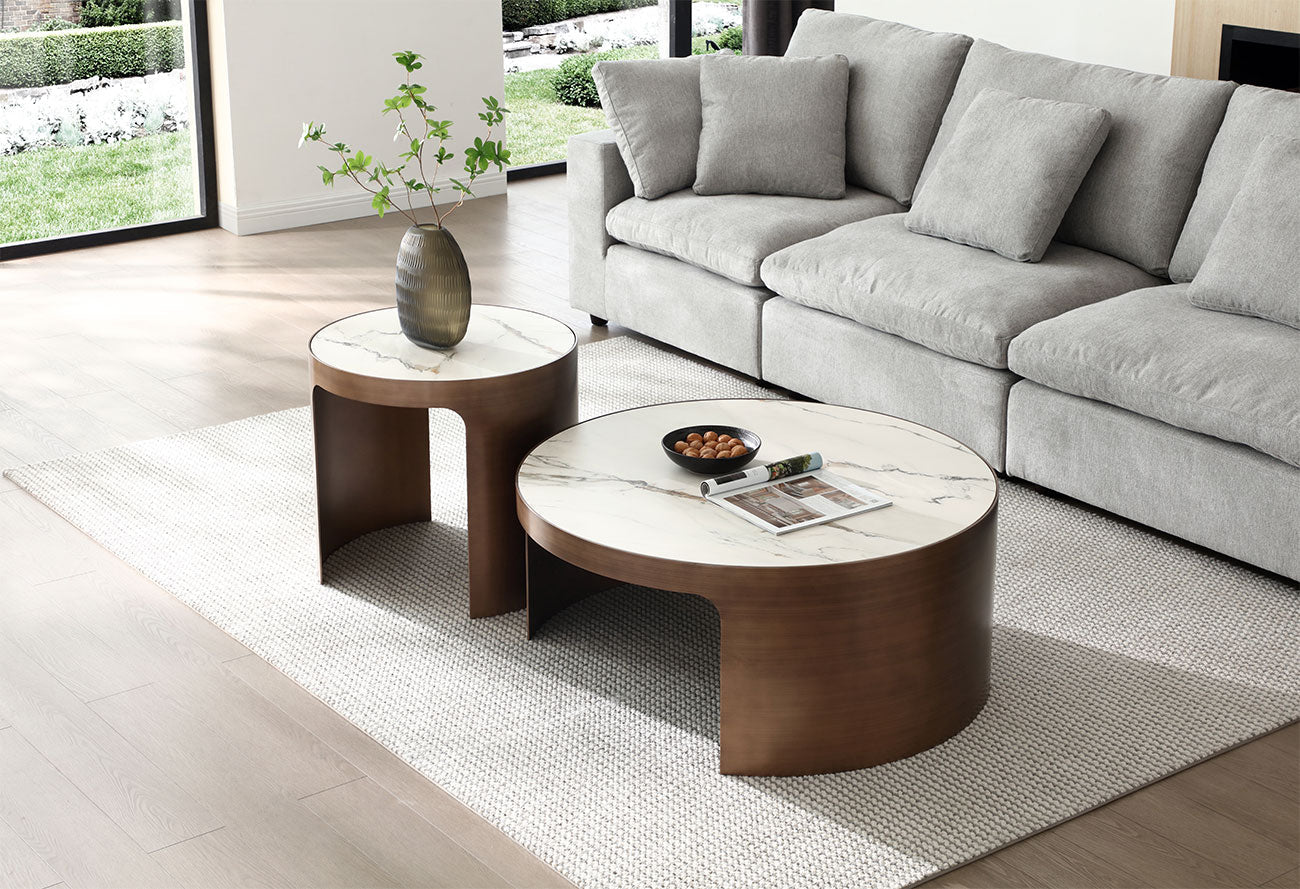 JnmFurniture.com Occasional Tables Monolith End Table | Modern Ceramic Side Table with Brushed Bronze Base