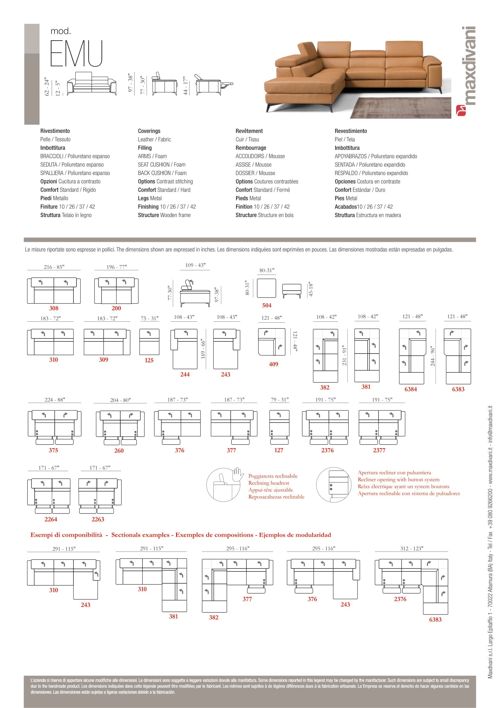 Max Divani Couches & Sofa Emu Sectional Sofa in Caramel | Max Divani (Special Order)