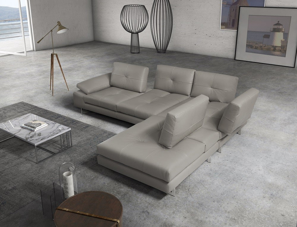 Prive Leather Sectional in Grey | J&M Furniture