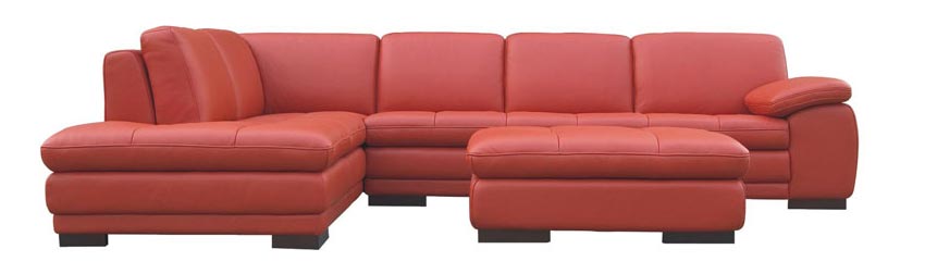 Miami Italian Leather Sectional in Pumpkin - 625 | J&M Furniture