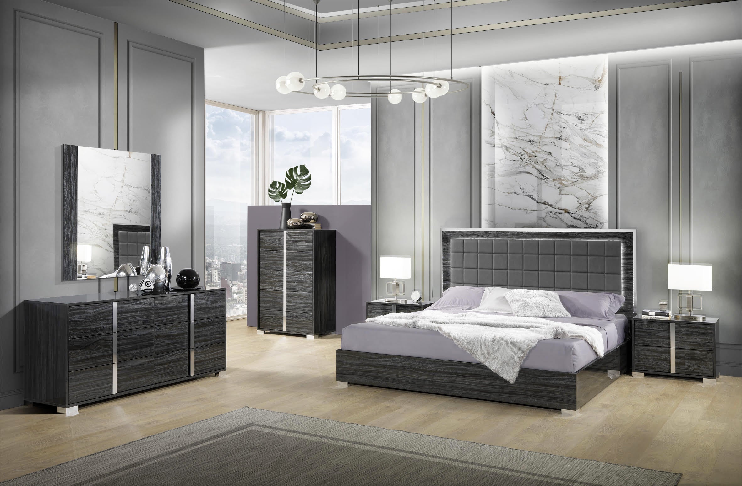 J and M Furniture Bedroom Sets Alice Bed in Gloss Grey | J&M Furniture