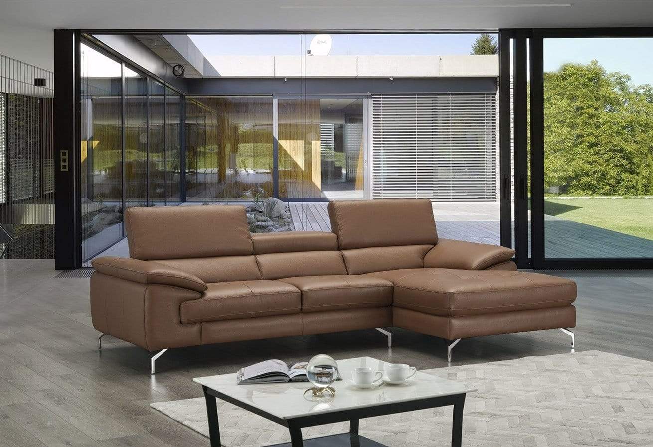 J and M Furniture Couches & Sofa A973b Premium Leather Mini Sectional in Caramel