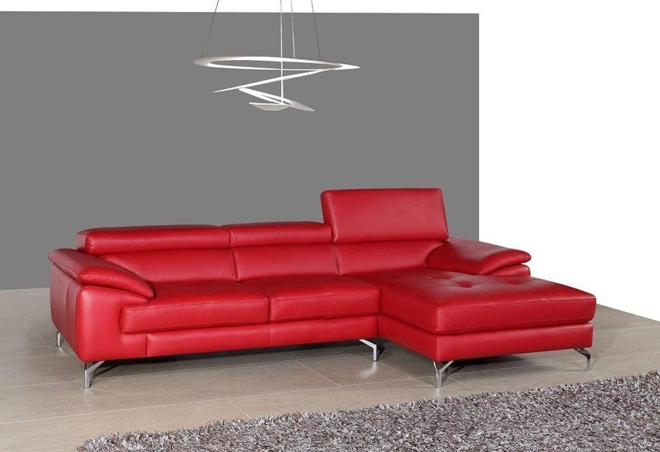 J and M Furniture Couches & Sofa A973b Premium Leather Mini Sectional in Red